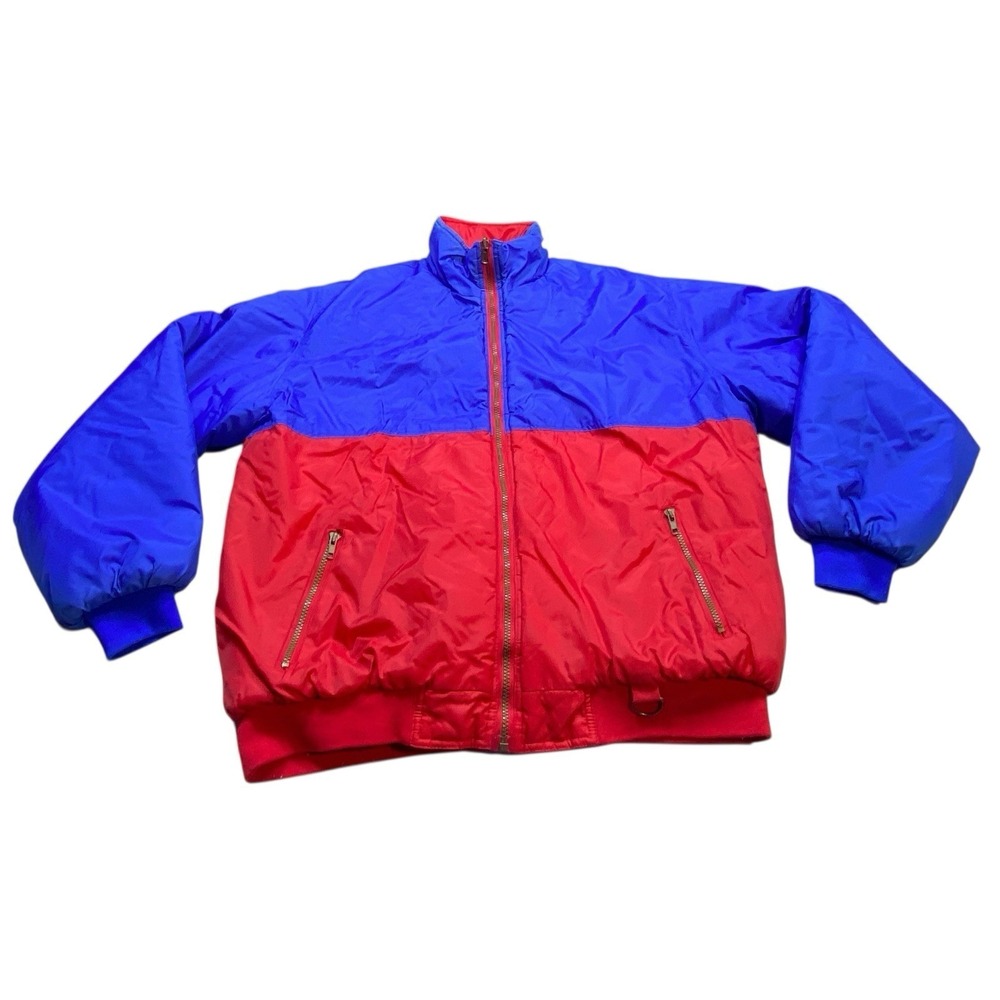 VTG 90s Brittania Bomber Jacket Puffer Men's XL Red Blue Puffy Retro Full Zip - Picture 2 of 11